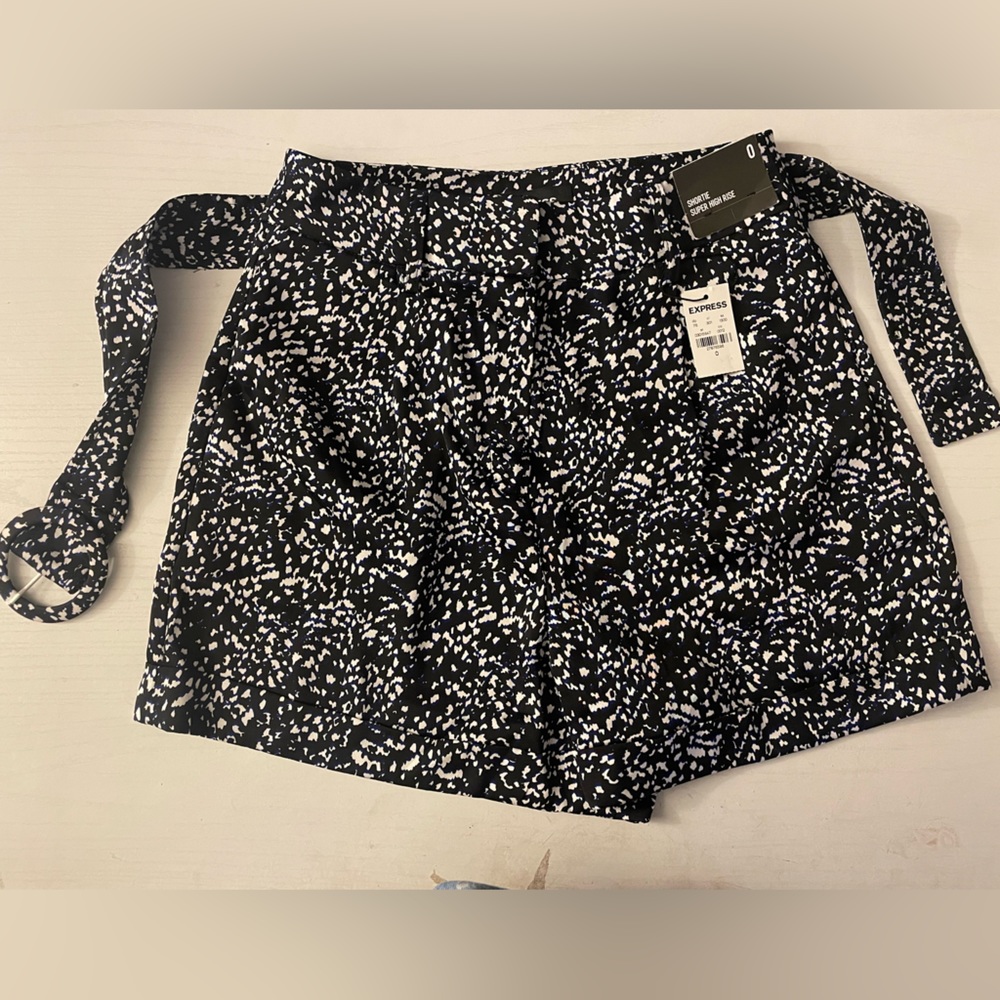 Express Navy Blue, Black, and White Paper bag shorts